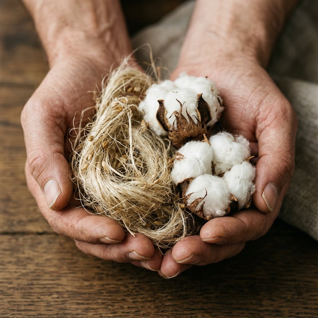 Natural raw flax and cotton fibers